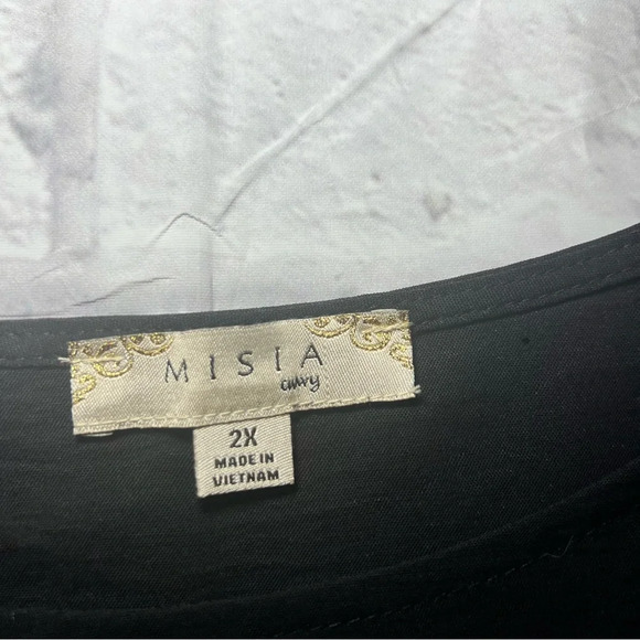 MISIA Curvy Black Knot Front Top 3/4 Sleeve Blouse Plus Size 2X - Picture 2 of 8